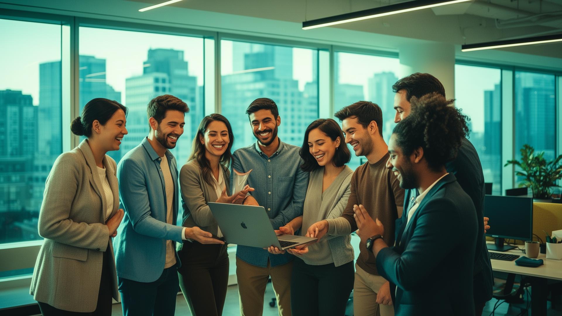 Energetic team collaborating in a modern office